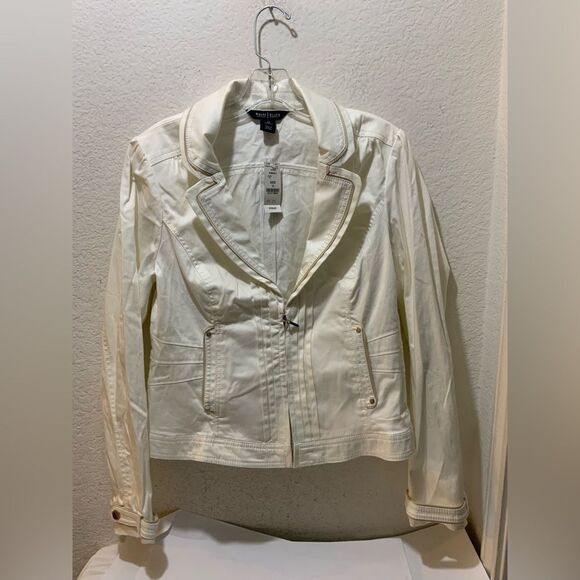 NWT WHBM White Cropped Zip Front Jacket, Size 12 - Picture 1 of 6